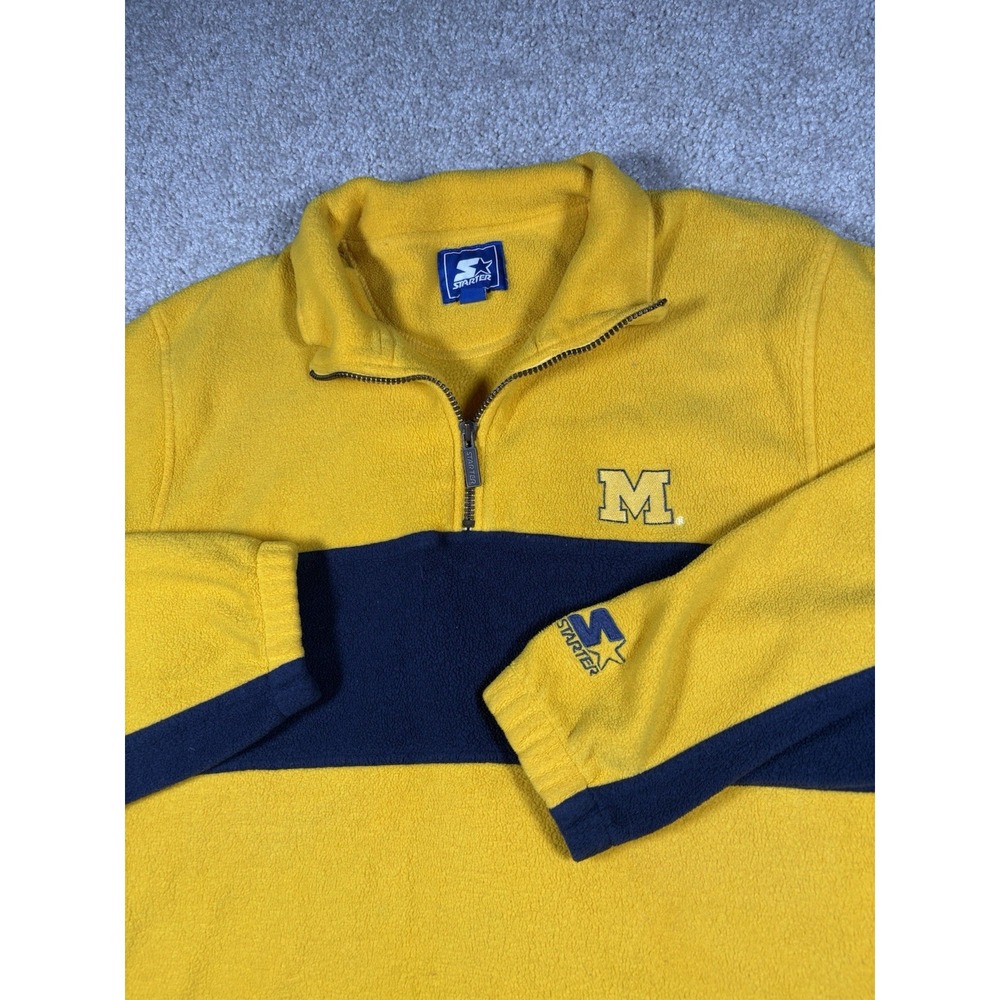 Vintage Starter Michigan Wolverines 1/4 Zip Fleece Jacket Yellow Blue Size M